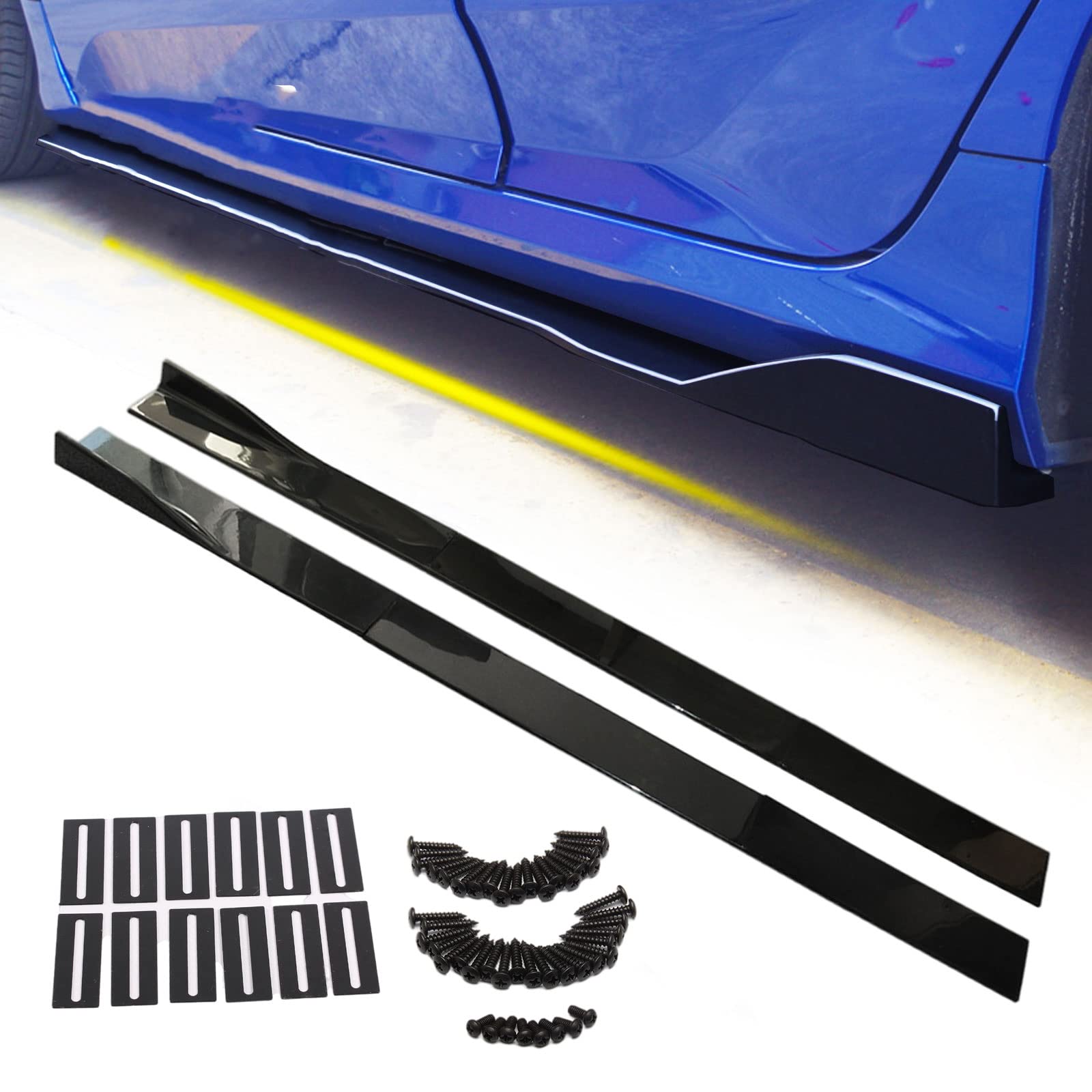 VEHSUN【改善品】サイドカナード 汎用 サイドフラップ スポイラー サイドスカート カナード リップ スポイラー サイドディフューザー エアロパーツ 3分割 長さ2.2m フロント リア プロテク