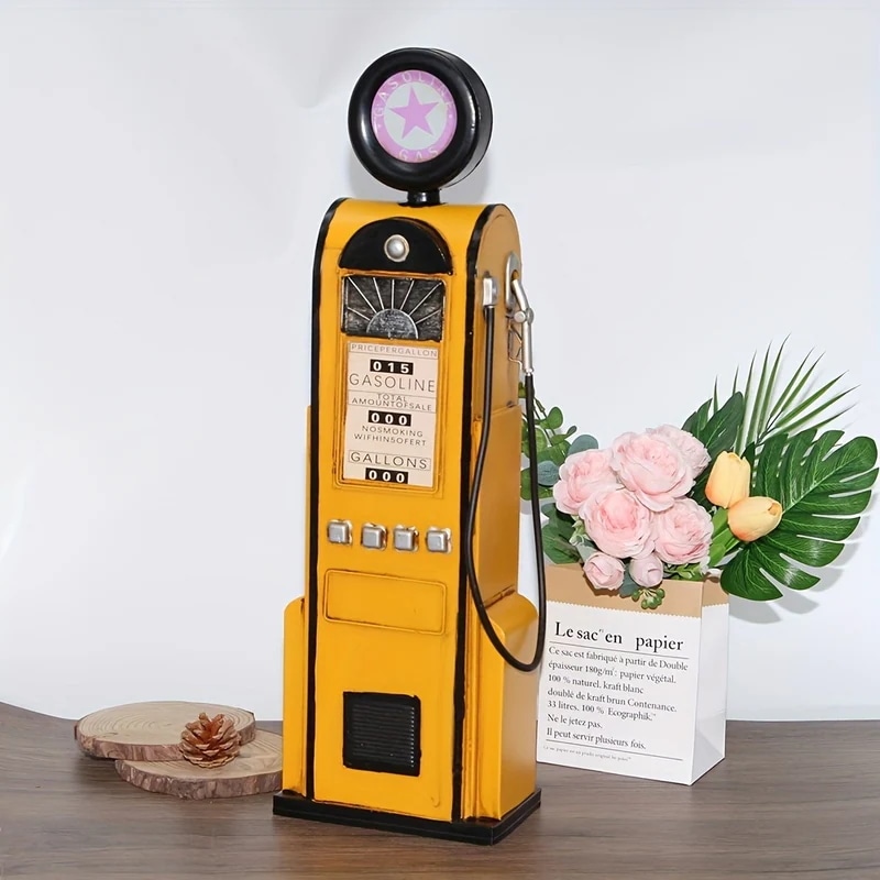 オブジェ 給油機型 ユニーク アメリカン レトロ ヴィンテージ調 おしゃれ かわいい 置物 インテリア 雑貨 オーナメント イエロー 4-7