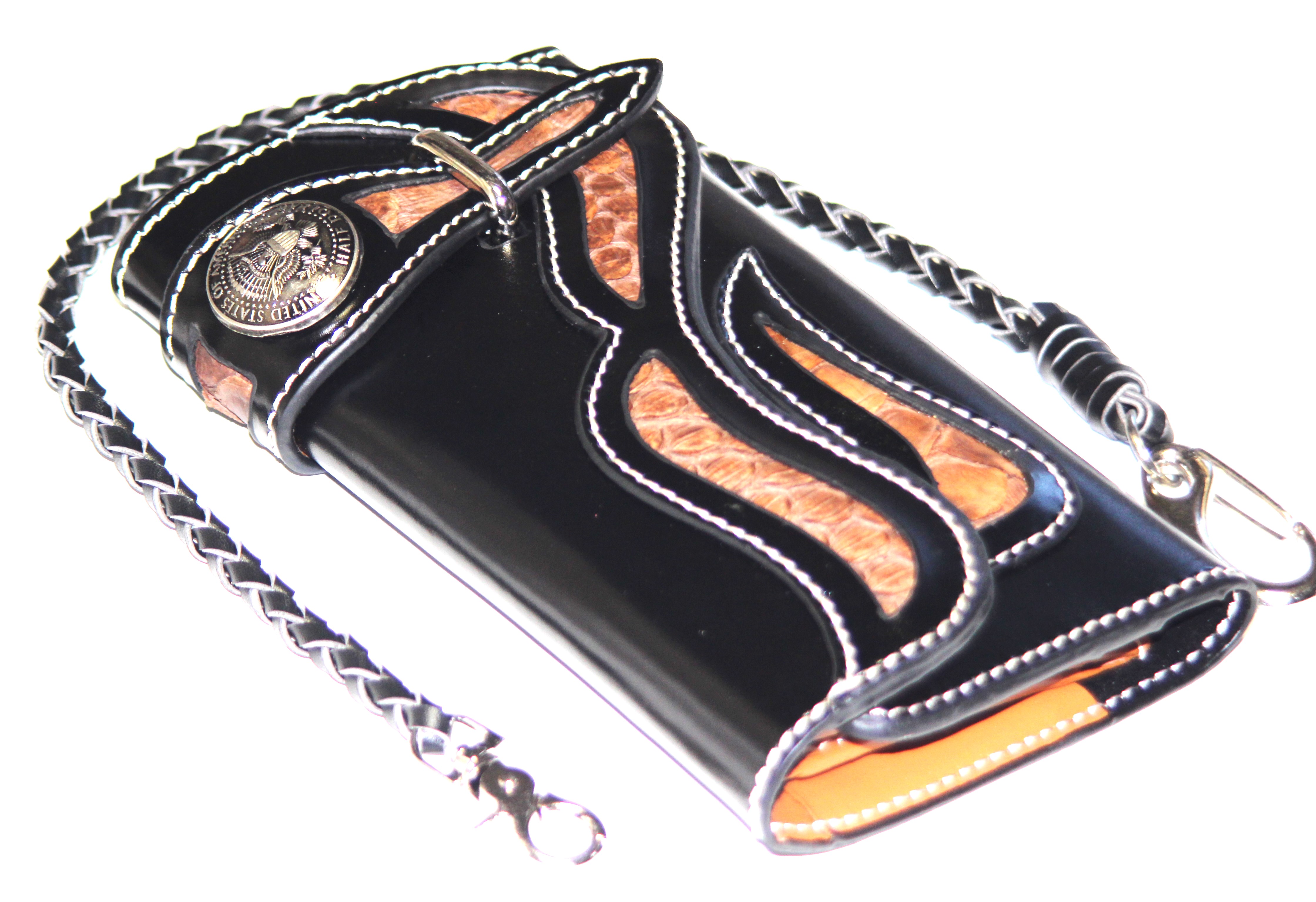 【新規OPEN】【期間限定セール】【激安】【新品未使用】牛革　本パイソン革　トライバル仕様　レプリカコンチョ　ライダース　ロングウォレット　RD-2