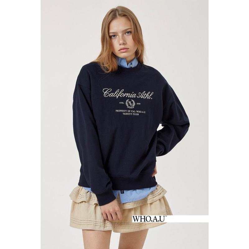 W.A.U WAU 刺繍スウェットシャツ-NAVY-WHMWF4921F