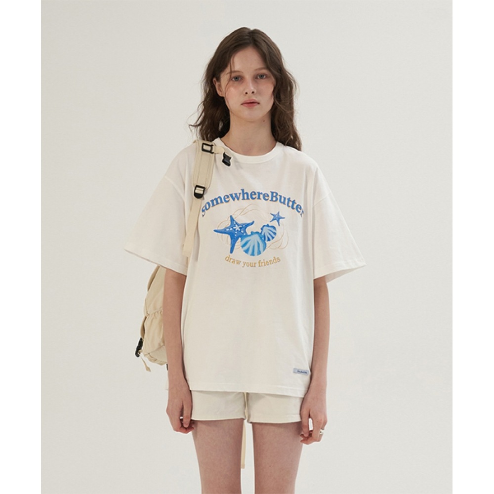 サムウェアバターシェルグラフィックオーバーフィットトップ-アイボリー 10,446円