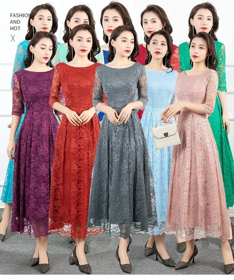 ワンピースドレスドレスセミロング切り替え結婚式ドレスお呼ばれ フォーマル卒業式披露宴演奏会成人式20代30代 ワンピース同窓会 花嫁 2025新作高級感パーティードレス レースワンピース 二次会