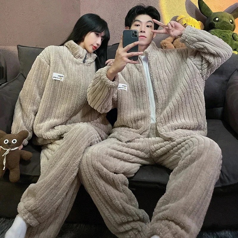 【急速出荷!】パジャマ カップル ペアルック ウェア フランネル フラノ ペアパジャマ 長袖 モコモコパジャマ 上下セット レディースメンズ 部屋着 暖かい単品売り
