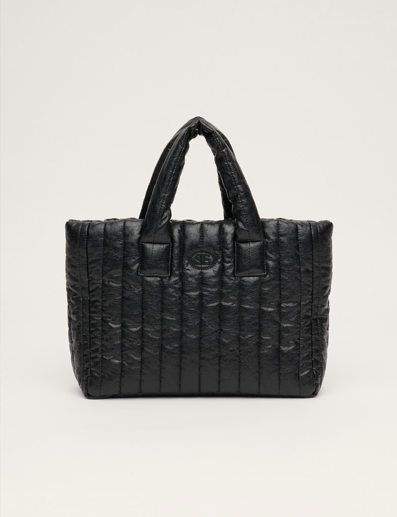 【韓国人気】2WAY Black ECO Leather Padding Bag ふわふわ キルティングバッグ 「リニューアル」