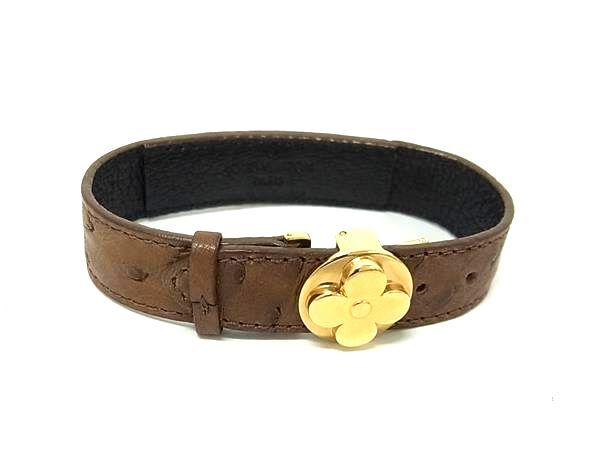 ブレスレット グッドラック ブレス M64441 ブラウン オーストリッチ ユニセックス ゴールド金具【本物保証】