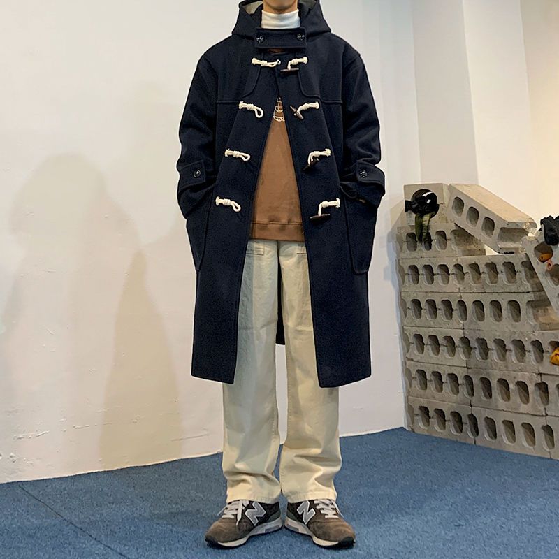 冬ツイードコートメンズロングメンズトレンチコートのトレンドの韓国語版ルーズフード付き厚手ツイードジャケット 6,200円