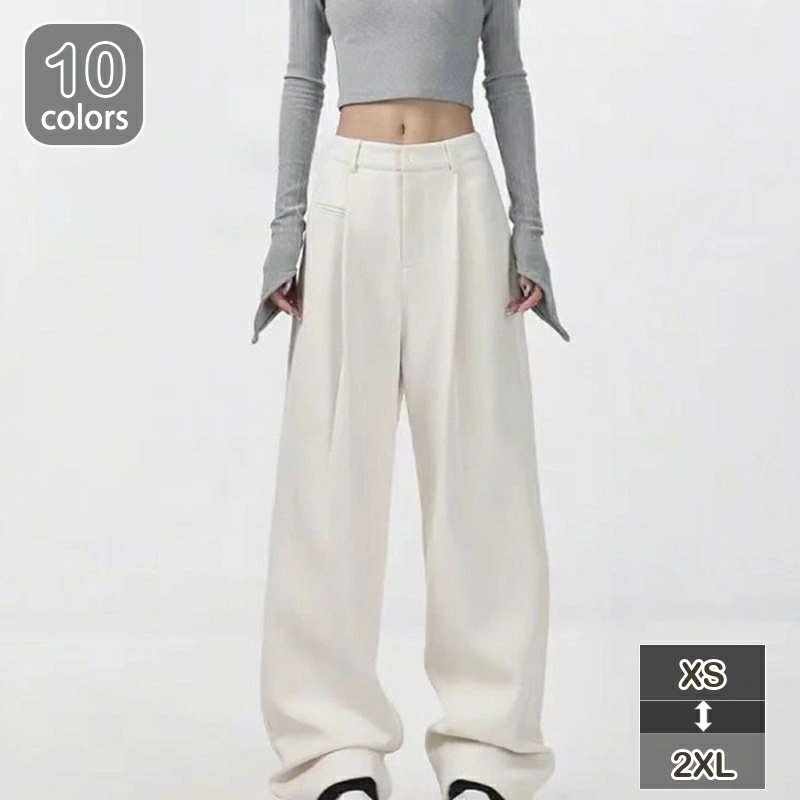 タックワイドスラックス レディース 春 夏 ワイドパンツ タックパンツ ハイウエスト 美脚 脚長 ストレートパンツ ウエストボタン スラックス ボトムス パンツ カジュアル きれいめ おしゃれ シンプ