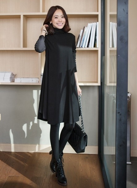 1903.グレースフレアワンピース（ブラック）2019 春夏 sale タートルネック 長袖 お呼ばれ パーティー 女子会 レストラン デート ルームウェア