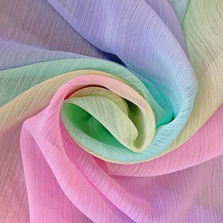 レインボー シフォン 生地 流水紋 幅1.45m 薄手 手芸 おしゃれ 綺麗 カラフル 布( レインボー, 5m)