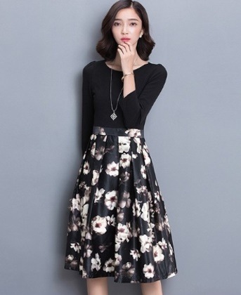 3287.Aラインきれいめ七分丈ワンピース(ホワイト) 2019春夏 sale パフスリーブ ひざ丈 花柄 美ライン おしゃれ スカート 大人 上品 お出かけ お呼ばれ ご挨拶 記念日 ホームパーティ