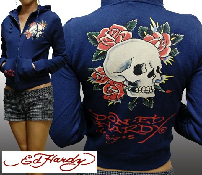 セール エドハーディー レディース パーカー 200種類の品揃え Ed Hardy SKULL ネイビー エドハーディー 正規品 セレブ サファリ ファッション 雑誌 掲載 ブランド クリス