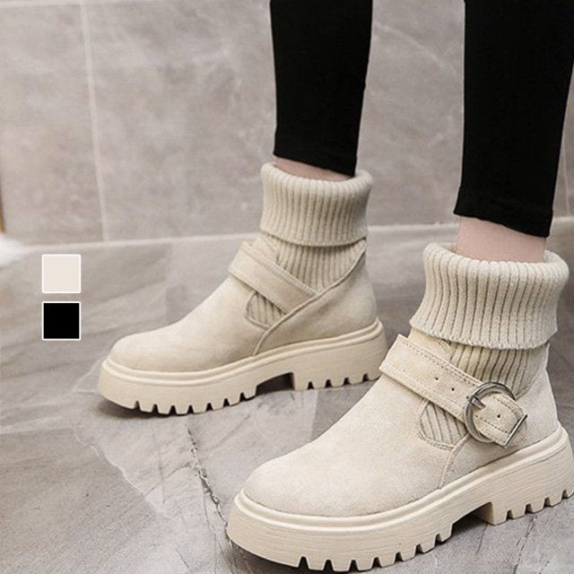 ブーツ ショートブーツ 冬新作 シューズ ソックス風 レディース 2wayニットブーツ バックルベルト 厚底ブーツ 歩きやすい 履きやすい シンプル 靴 美脚着痩せ お出かけ 旅行 おしゃれ ギフト 4,885円