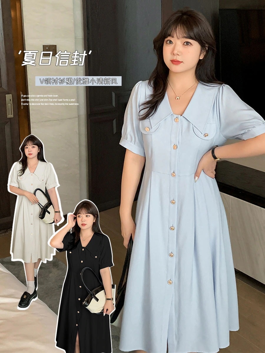 【ぽちゃまに】 夏 通勤 OL シャツワンピース 大きいサイズ 体型カバー 無地 可愛い襟 レディース ワンピース メガ割30%までに制限