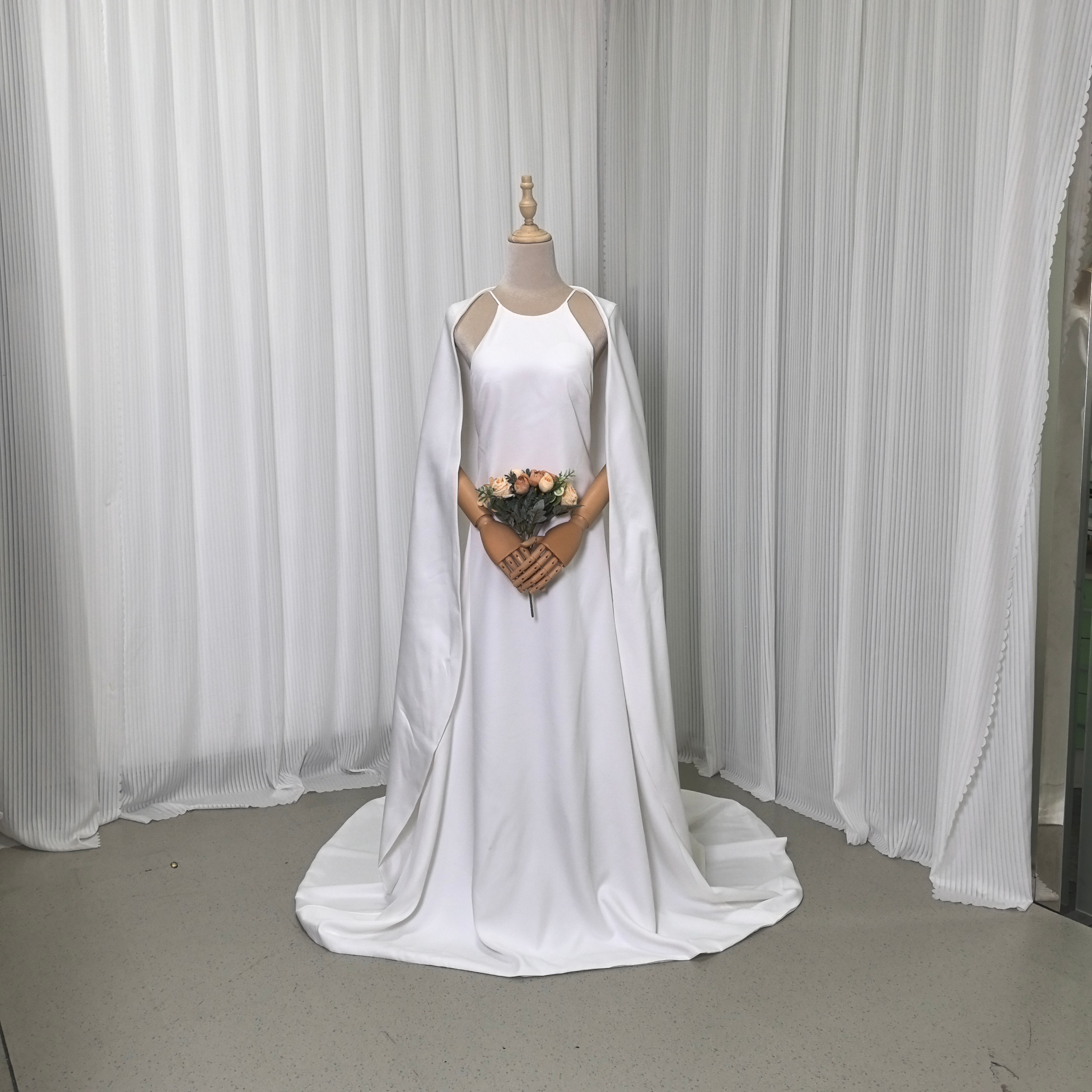 エレガント ウェディングドレス ケープ風ドレス キャミソール スレンダーライン 二次会 前撮り