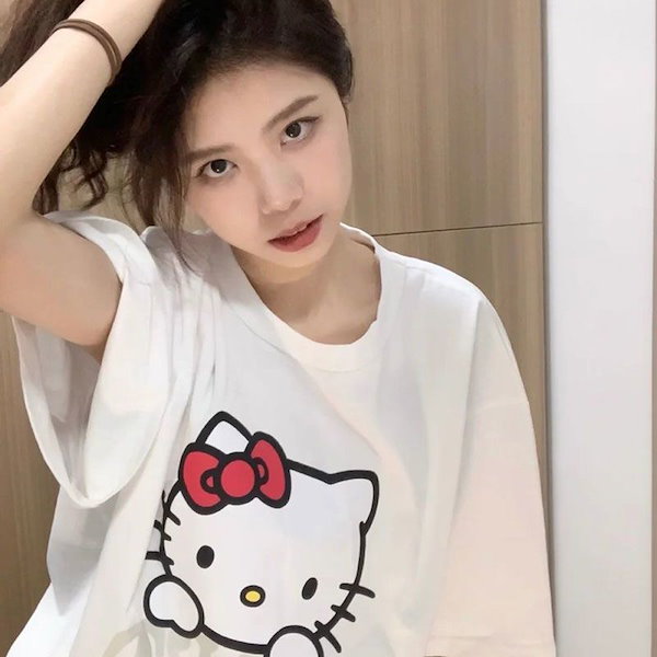 韓国 ハローキティ Tシャツ FARVEN ホワイト COMFORT x ハローキティ T－Shirt | Comfort