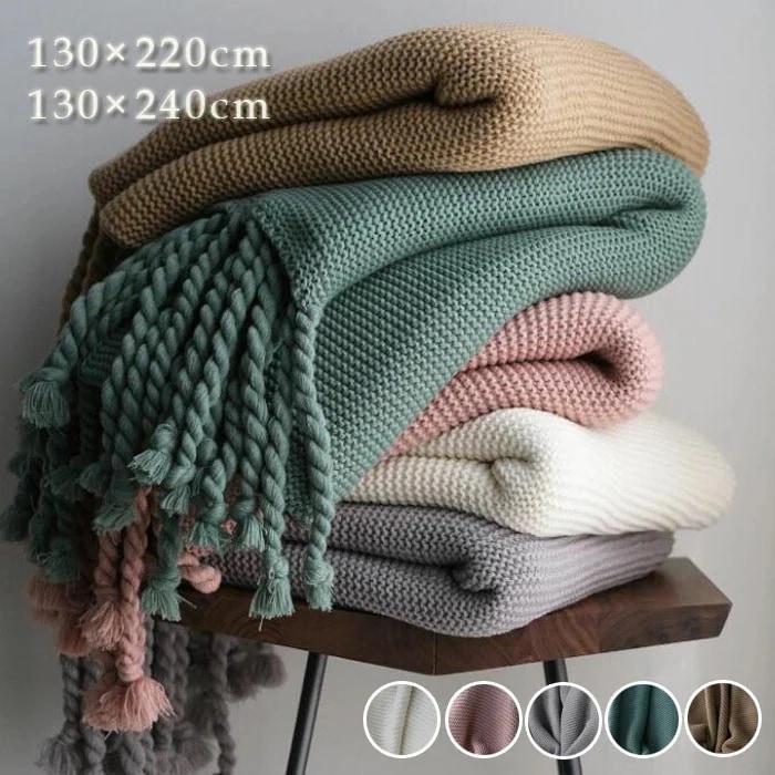 【急速出荷!】フリンジ付きブランケット 大判 おしゃれ マルチカバー ソファーカバー 厚手 ベッドスロー ニットブランケット 毛布 ベッドカバー マルチカバー マルチクロス スローケット マルチカバ