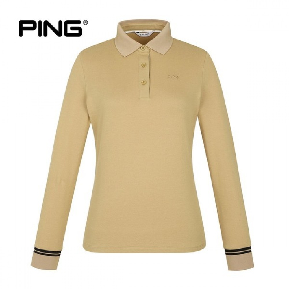 (Ping) レディースベーシックカラーロングスリーブ T シャツ