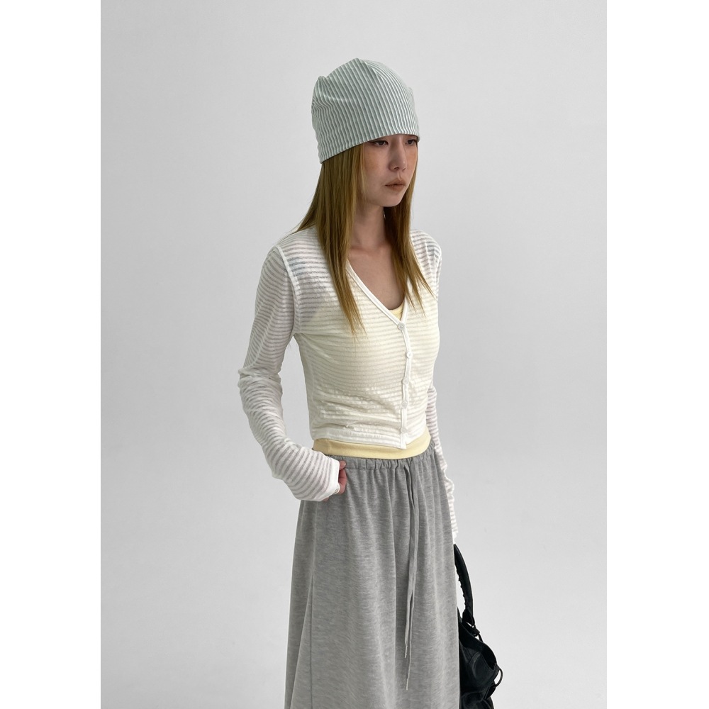 ブラックアップ Tupila ストライプ V ネッククロップドカーディガン