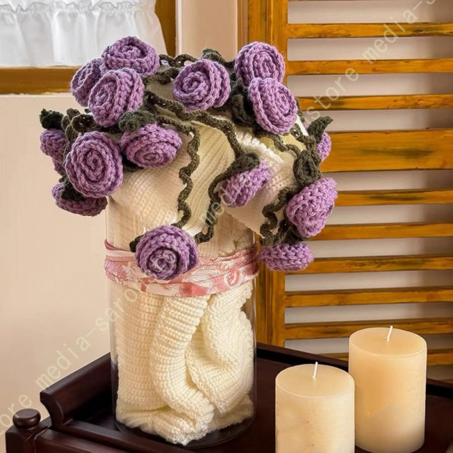 「短納期」花柄 ブランケット ローズ 毛糸毛布 花束風 咲く かぎ針編み 手作り ハンドメイド ブーケデザイン インテリア オフィス 冷房対策 おしゃれ 可愛い ショール