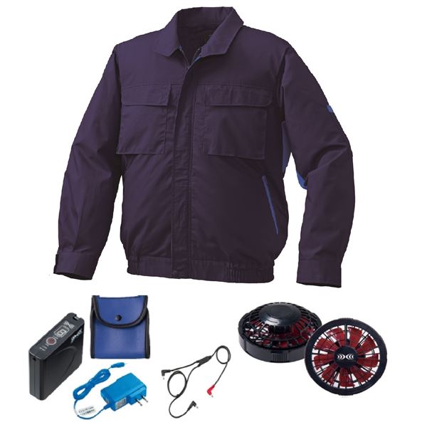 KU91910空調服 綿ポリ混紡 脇下マチ付2 FAN2200BR/LISUPER1 ネイビーx青M