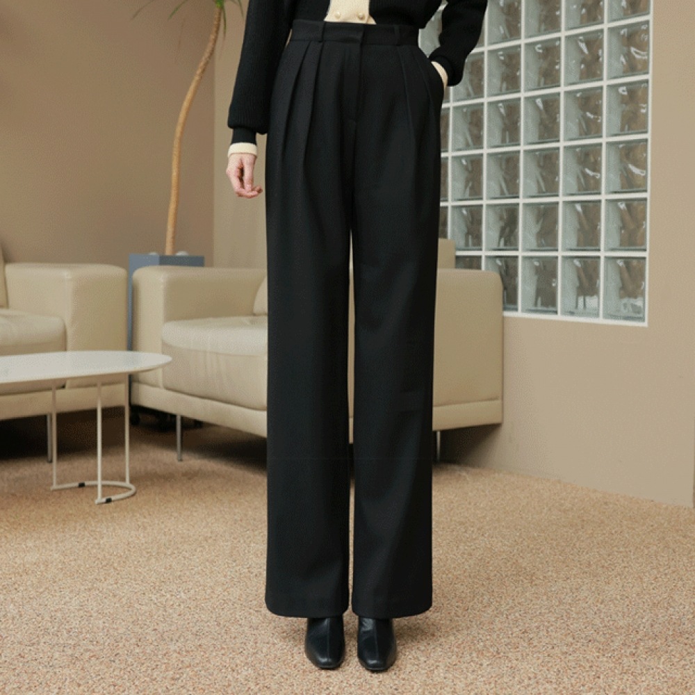 Click & Funny [起毛] 魅力的なフィットピンタックワイドスラックス [SMLサイズ]