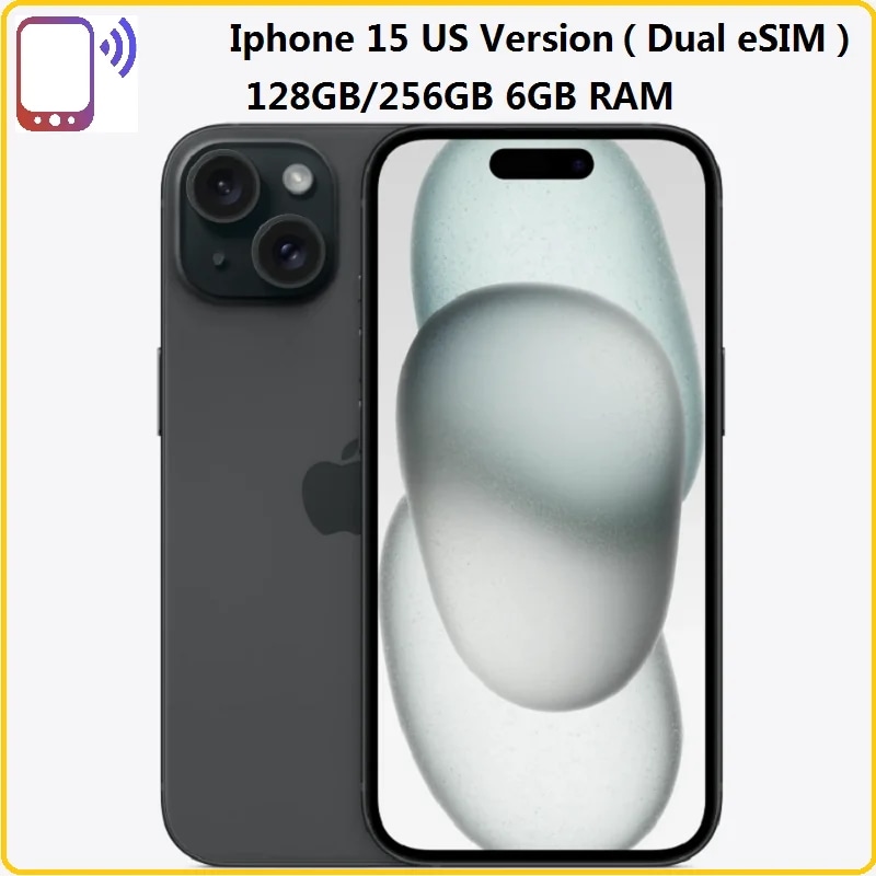オリジナルのiPhone15スマートフォン,6.1インチ画面,6 98% GB,128GB,バイオニックチップ,a16チップ,デュアルSIM, NFC,米国版,256新品
