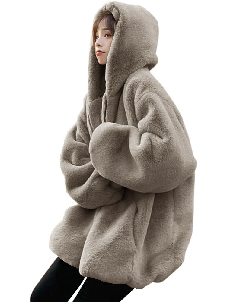 [Ｍｉｎｅｓａｍ] ボアジャケット レディース ファー コート アウター 冬 ボアパーカー モコモコ 防寒 暖かい 秋冬 (02 カーキ,L)