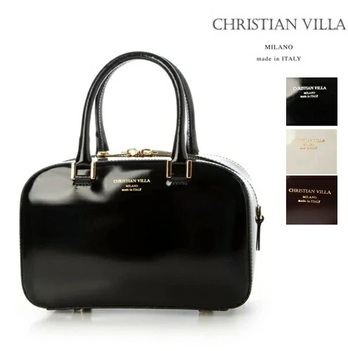 CHRISTIAN VILLA クリスチャンヴィラ ハンド バッグ 2WAY ショルダーバッグ レディース イタリア製 牛革 ガラスレザー 6151 6217 ブラック ホワイト 19,050円