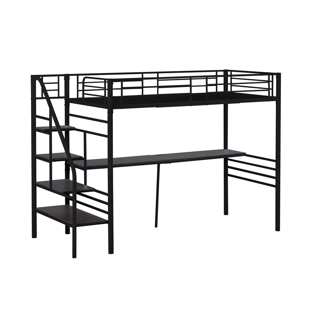 ロフトベッド 階段付き パイプベッド シングル コンセント付き 収納 子供ベッド 子供部屋二段ベッド スチール 耐震 ベッド シングル パイプベッド　パイプ