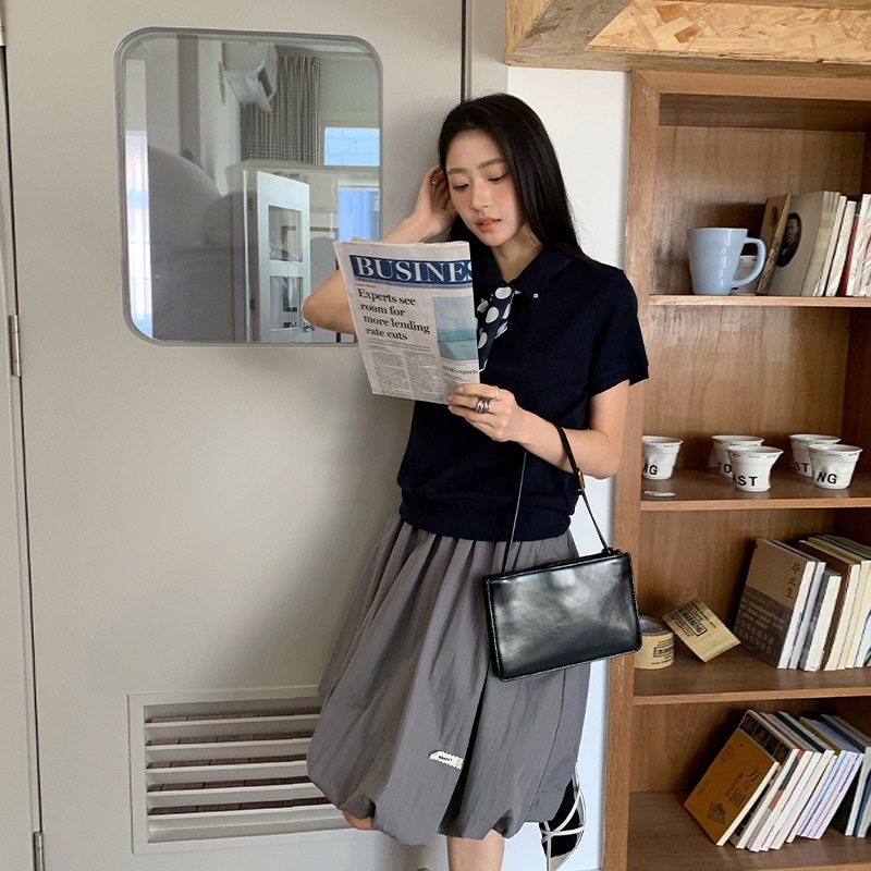 Neihe 2025miuシリーズpolo Collar Retro Scarf Shortreeved Tシャツ女性用夏の女性服252098 4,827円