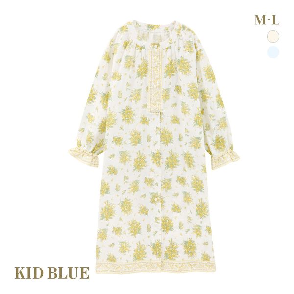 キッドブルー Wガーゼミモザ ワンピース 長袖 ネグリジェ ナイティ ルームウェア パジャマ レディ