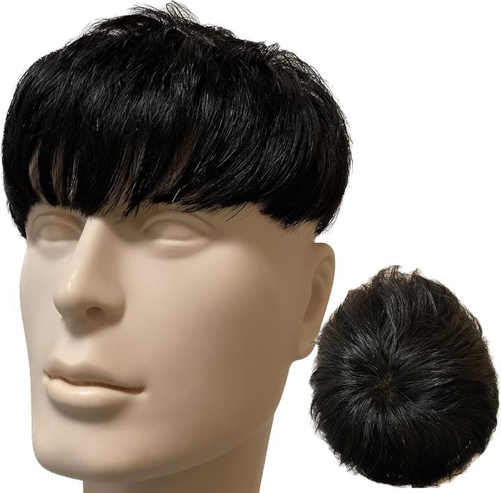 ウィッグ メンズ 人毛100% メンズウィッグ かつら ヘアピース トップピース ポイントピース トップウィッグ 男性用かつら(ナチュラルブラック（韓国風ショート＋）, フリーサイズ)