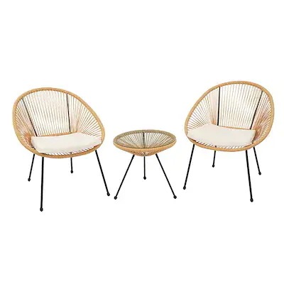 【国内即日発送】【ナチュラル】ガーデンファニチャー テーブル 3点セット 2脚　ガーデン ベランダ ガーデンチェア セットテーブルセット クッション付