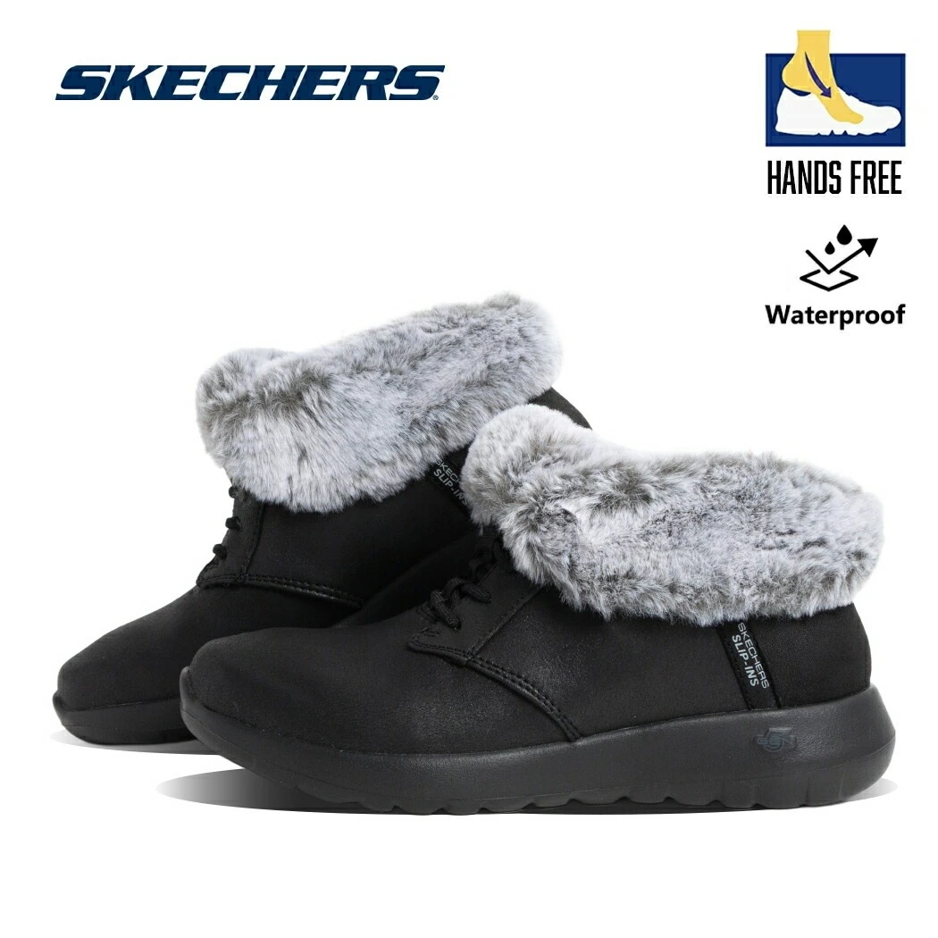 SKECHERS スケッチャーズ ボア ブーツ ファー スリップインズ オンザゴー ジョイ ブーツ Slip-ins ON THE GO JOY BLACK/GRAY ( ブラック 黒 グレー 防寒