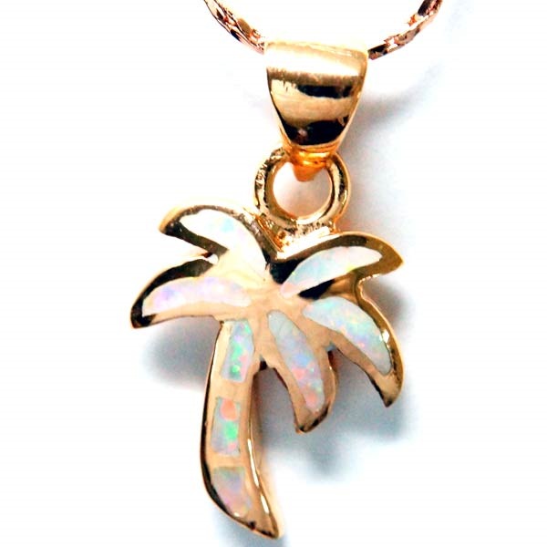 ハワイアンジュエリー ペンダント ネックレス パームツリー ヤシの木 ホワイトオパー