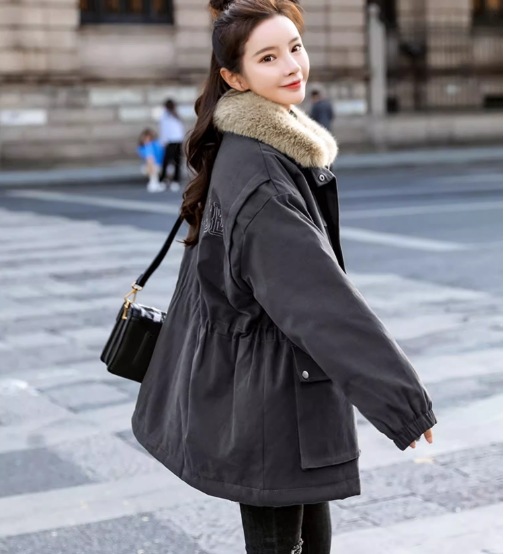 レディース トップス ジャケット ウエストマーク ファー ポケット スタンドカラー 長袖 ワイド シンプル カジュアル おしゃれ かっこいい ラフ メンズライク マニッシュ 個性的 存在感 冬 10代