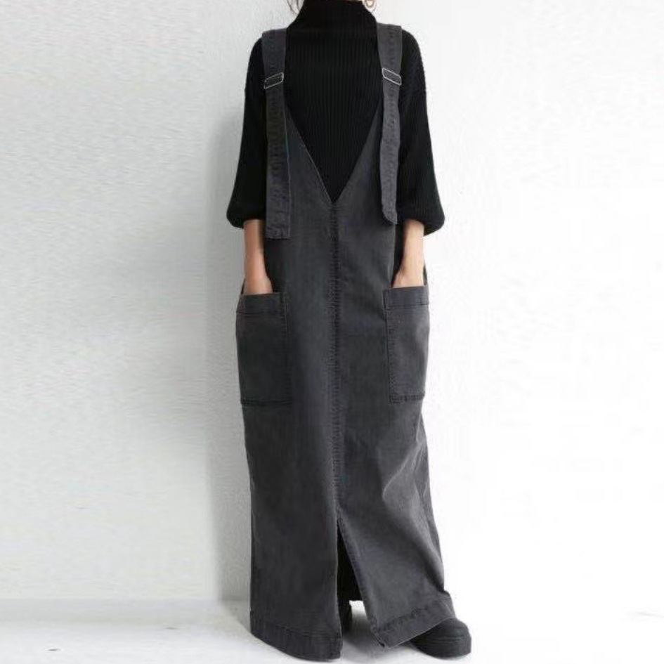 【お洒落を楽しめる】前スリットノースリーブ無地マキシ丈カジュアルキャミワンピース