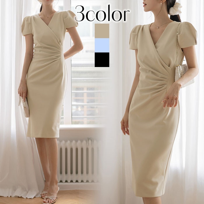 ワンピース 結婚式 パーティードレス 二次会 きれいめ 上品 半袖