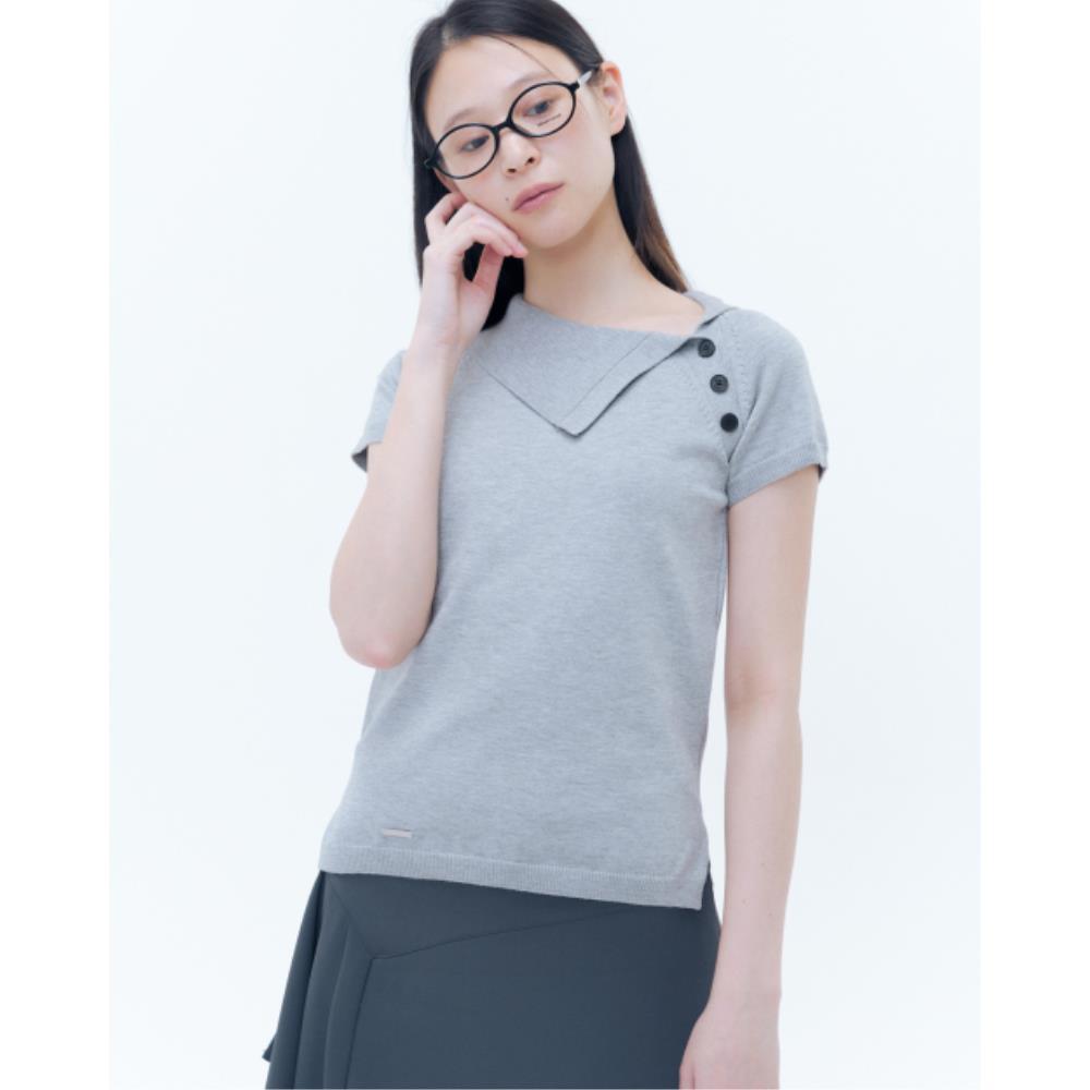 MISEKI SEOUL Button flip knit top GREY MSK252TS07GR