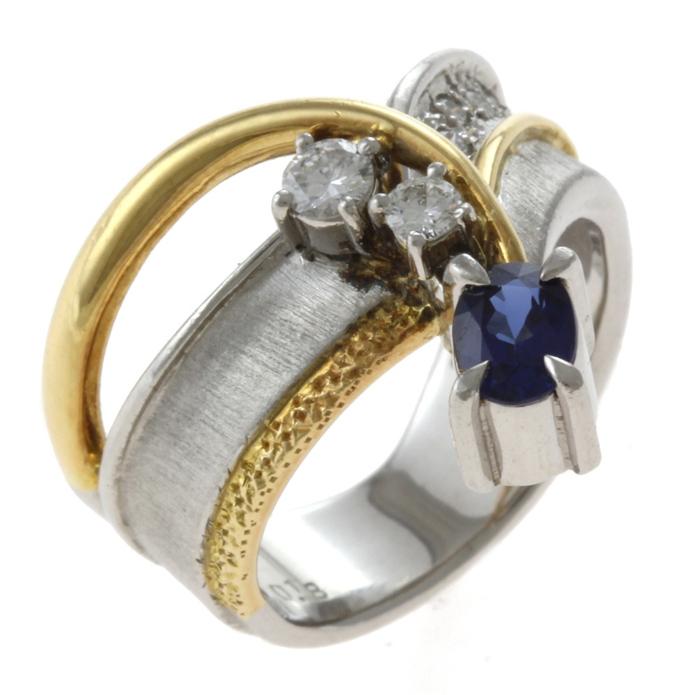 【作家】石川暢子 リング 指輪 10号 Pt900プラチナ サファイア 0.46ct ダイヤモンド 0.18ct 中古 美品