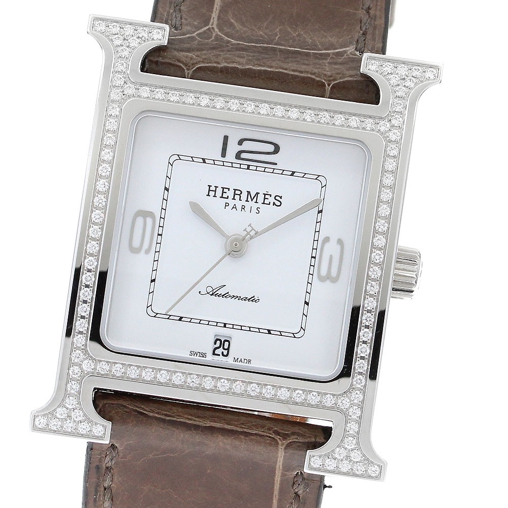 エルメス HERMES HH3.530 Hウォッチ ダイヤベゼル 自動巻き レディース 良品 箱・保証書付き_903454【中古】