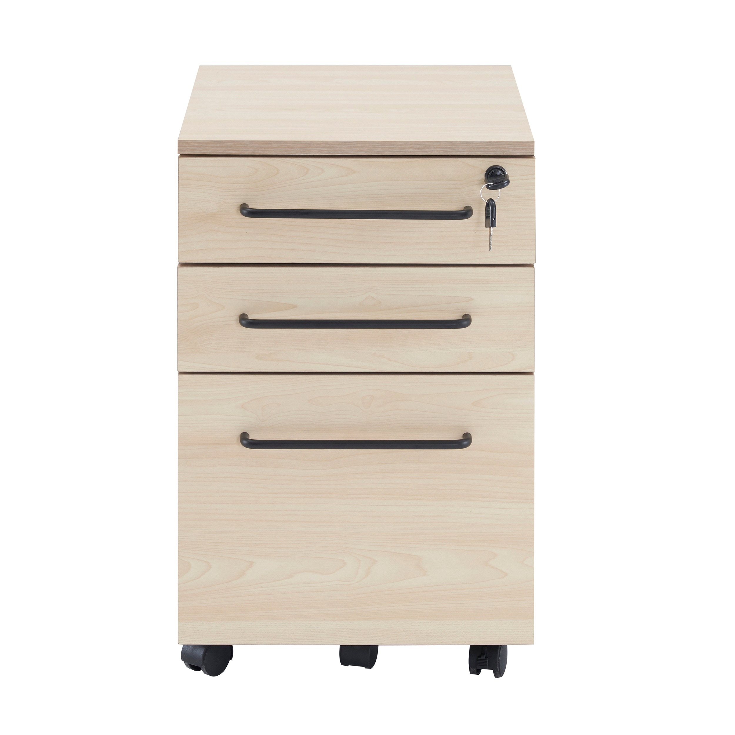 【国内発送,送料無料】【新品登場】デスクワゴン サイドワゴン ラック 鍵付き キャスター付き 脇机 引き出し3段 ナチュラル