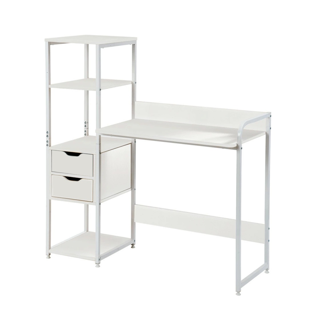 【2点購入で150OFF】【国内即発送】【人気商品】【ホワイト】パソコンデスク 引き出し付き　3段シェルフ付 パソコンデスク 木製 ミシン台 書斎机 学習机 勉強机