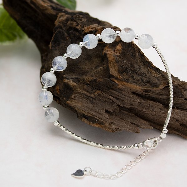 天然石 ワイヤーデザインブレスレット レインボームーンストーン インド産 6.5mm 9珠 タイプB 5,185円