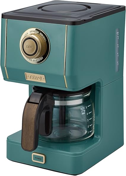 アロマドリップコーヒーメーカー K-CM5 (スレートグリーン) ドリップ式 蒸らし機能 自動保温機能 ガラスポット メッシュフィルター付き レトロ お