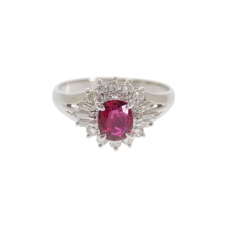 デザインジュエリー 8号 取り巻き リング 指輪 Pt900プラチナ ルビー0.46ct ダイヤモンド0.24ct レディース 磨き済 【Aランク】