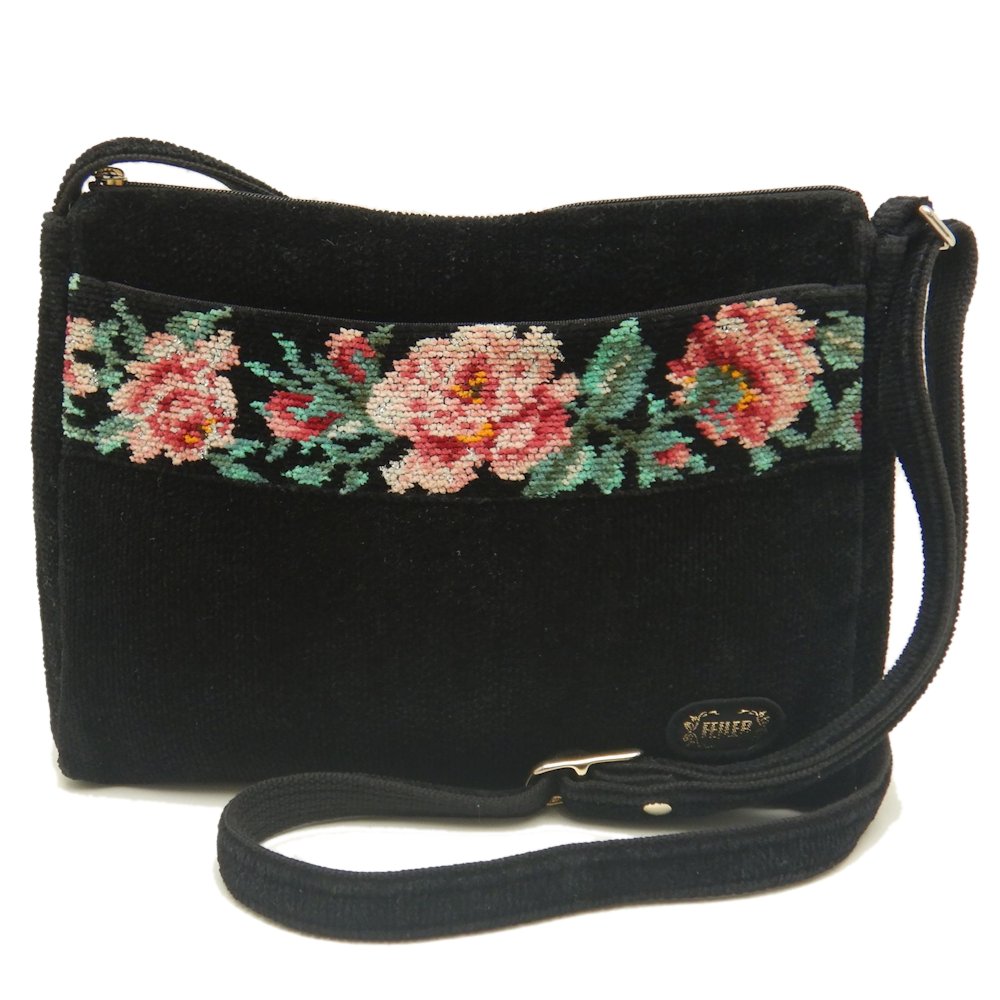 花柄 ショルダーバッグ コットン ブラック レディース /253110【中古】