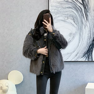 韓国ファッション レディース ファーコート デニムジャケット 冬服アウター / A218