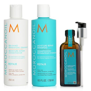 Moroccanoil モロッカンオイル モイスチャーリペア シャンプー 250ml + モイスチャーリペア コンディショナー 250ml + トリートメント オリジナル (すべての髪タイプ用) 10