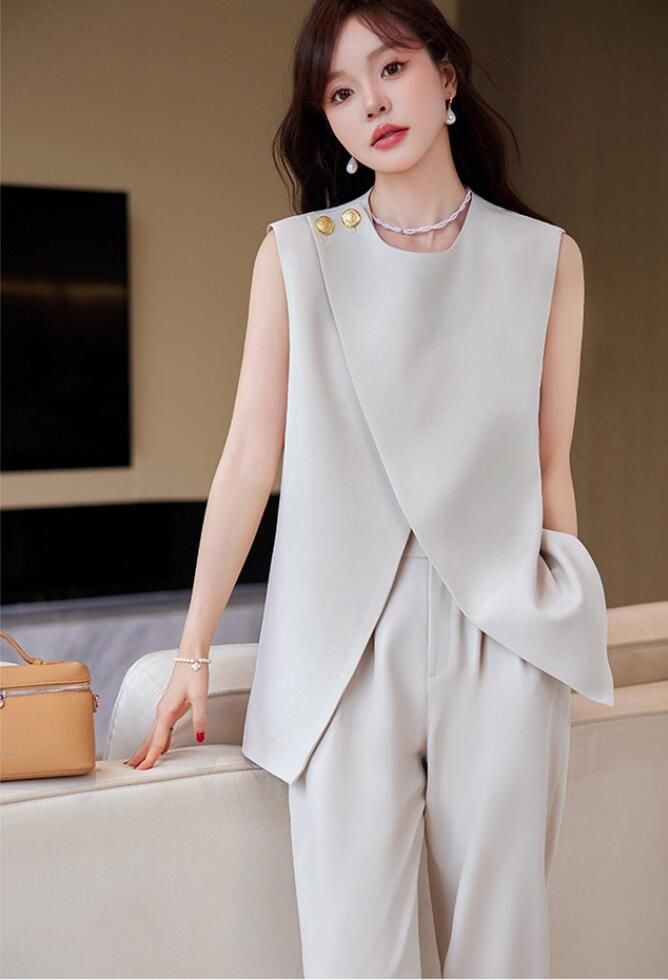 ママスーツ カジュアルスーツ ベスト+パンツ リクルートスーツ アップ 上品 可愛い セレモニースーツ カジュアルスーツ 就活 パンツスーツ 2点 通勤 フォーマル ビジネススーツ 袖なし 新品登場夏